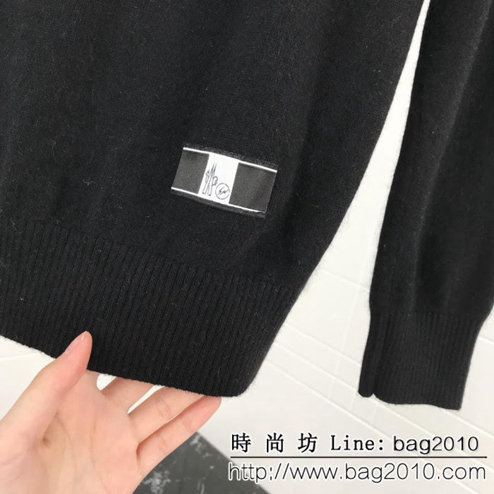 MONCLER蒙口 x 藤原浩合作系列 18年秋冬新款 高領貂絨 魔術貼徽章圖案 男款羊毛衫 ydi1554